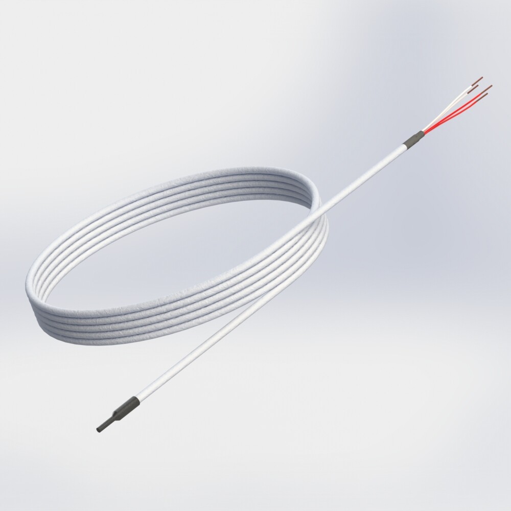 resistance thermometer with cable and RTD element under heat shrink tubing