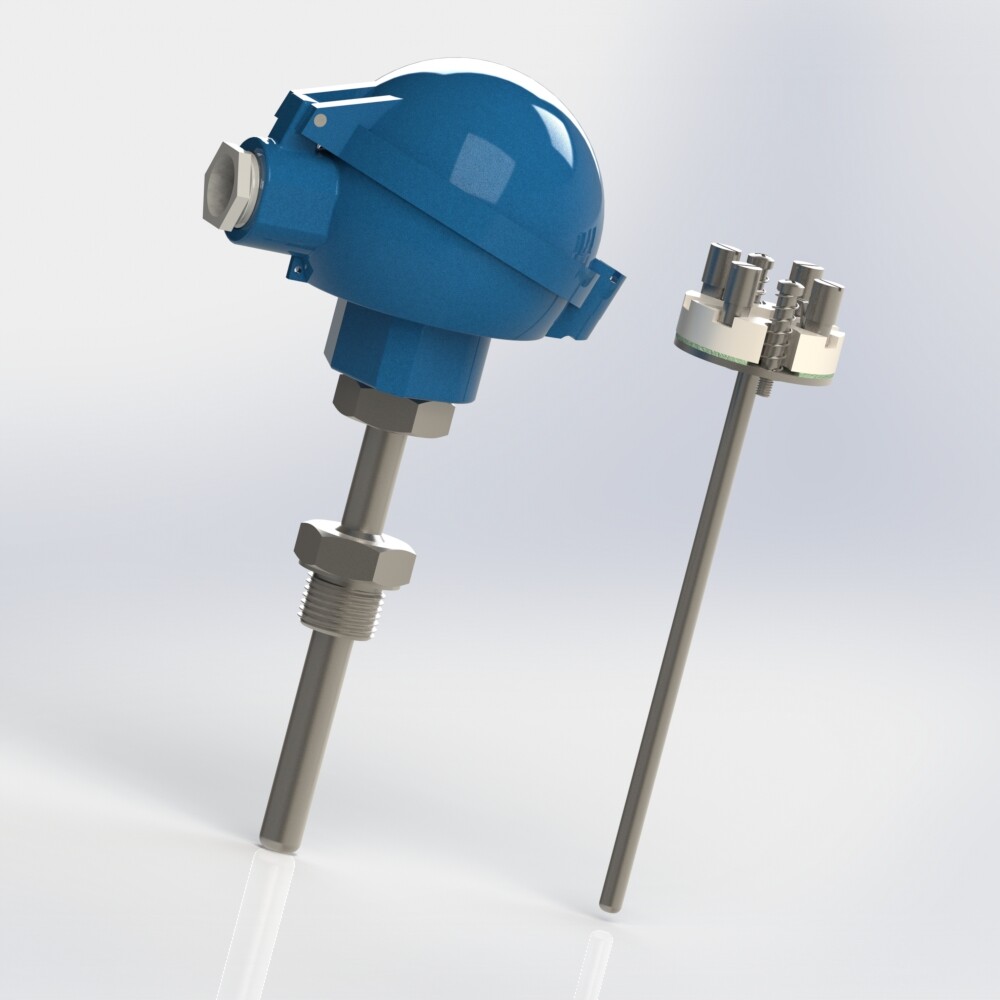 resistance thermometer with protector extension and male thread connection BSPP