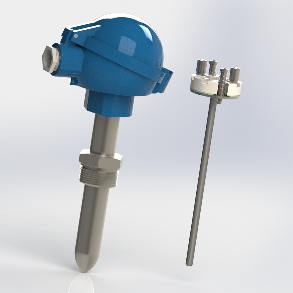 thermocouple with interchangeable element protector with extension and male thread connection BSPP