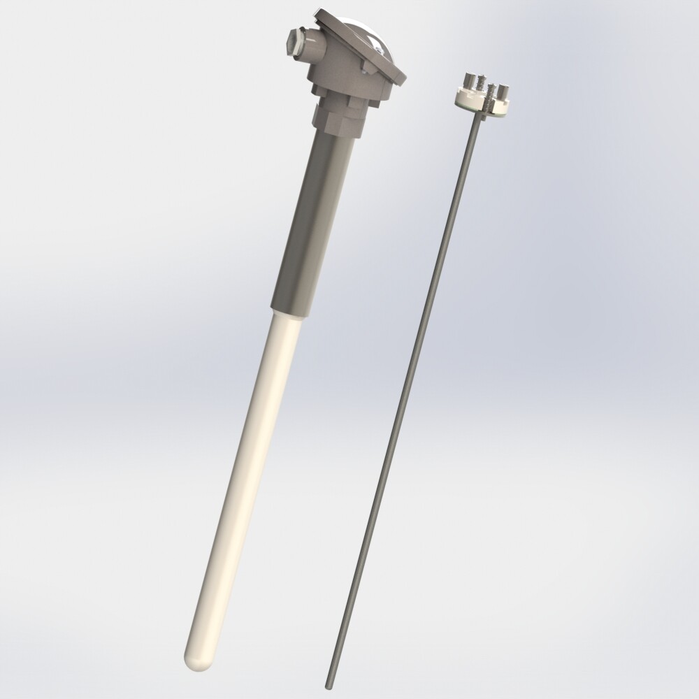 Thermocouple with interchangeable element ceramic protector and ceramic lining