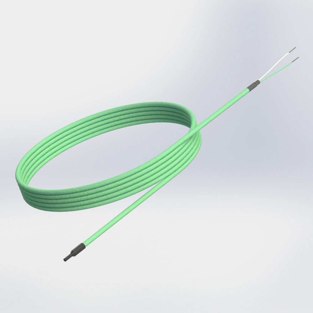 thermocouple with cable and hot junction under heat shrink tubing